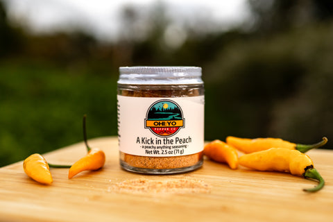 a blend of freeze dried peaches, herbs, and datil peppers making a spicy anything seasoning. try on popcorn, chicken, shrimp, scallops, and pork